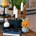 thumbnail image 2 of Modernist Tulip-Top Taper Candle Holders, Set of 3, Artisan Crafted, Drip Catcher Design, Varnished in Black, Iron, 11.75, 10.25, and 7.75 Inches Tall, 2 of 6