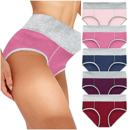 

Lightning Deals AOOCHASLIY Womens Underwear Briefs 5PC Solid Color Patchwork Briefs Panties Bikini Underpants