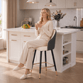 thumbnail image 3 of StnTalk Bar Stools Set of 2, White & Dark Gray PU Leather Counter Height Chairs, Modern Splicing Kitchen Stools with Gold Footrest & Metal Legs for Kitchen Island, 3 of 10