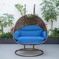thumbnail image 2 of LeisureMod Mendoza Dark Brown Wicker Hanging 2 Person Egg Swing Chair with Stand & Blue Cushions, 2 of 9