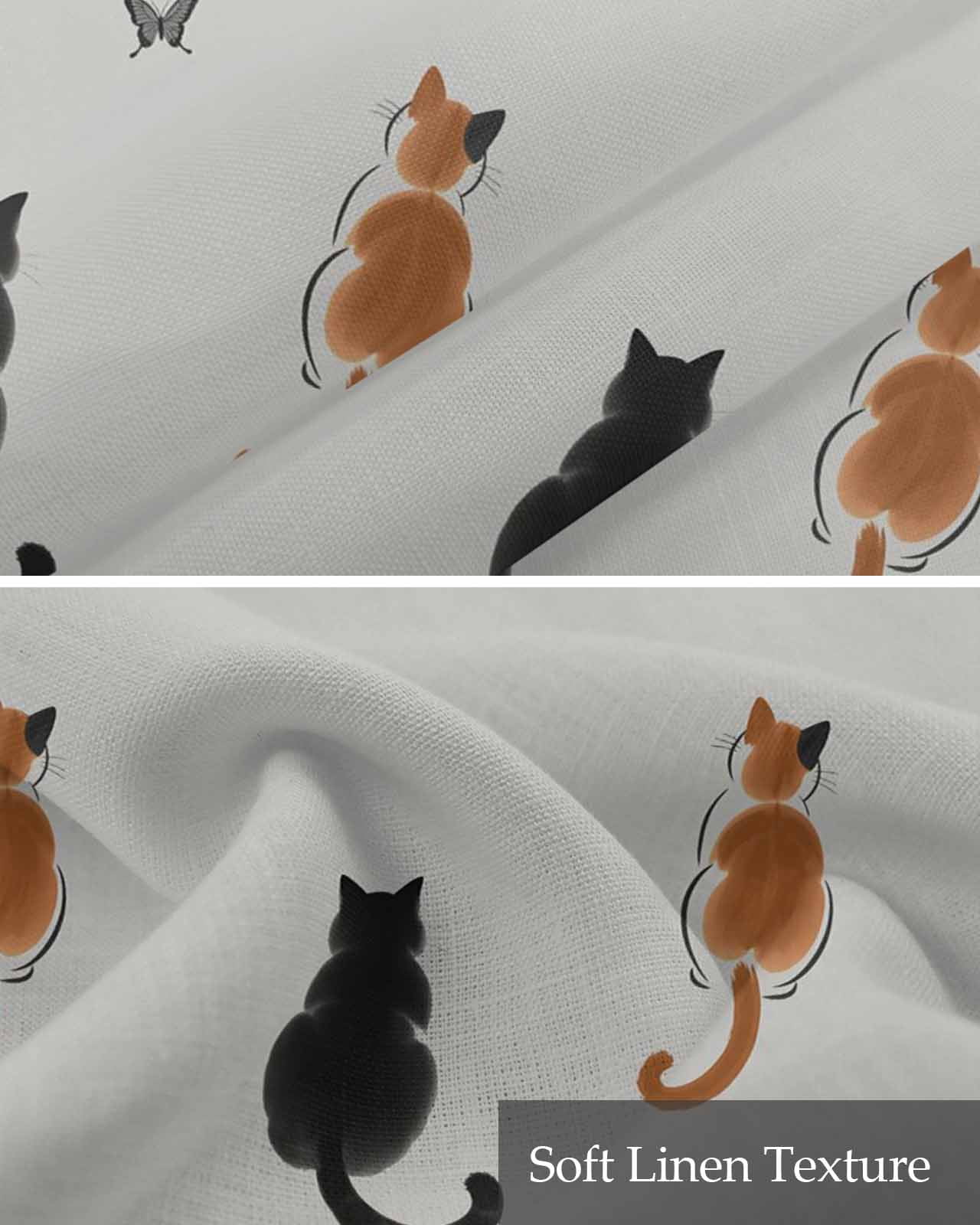 Japanese Cute Cat Kitchen Valances for Windows Farmhouse Linen Window Valance Curtain for Living Room Window Treatment Harmony Animal Butterfly Ink Valance Rod Pocket Topper Drape, 42 x 12 Inch