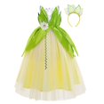thumbnail image 1 of Disfraz de princesa Tiana de Disney para niñas, vestido de hada verde de la princesa y la rana, vestido de fiesta de cumpleaños de Halloween para niños, 9-10T (etiqueta 150) Gao Jinjia LED, 1 of 2