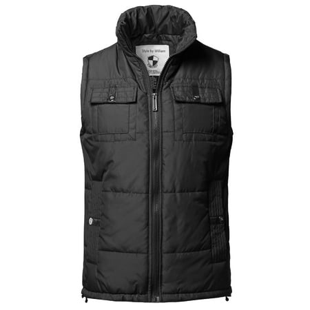 FashionOutfit Men's Solid Front Zip Up Outdoor Padded Vest Outwear
