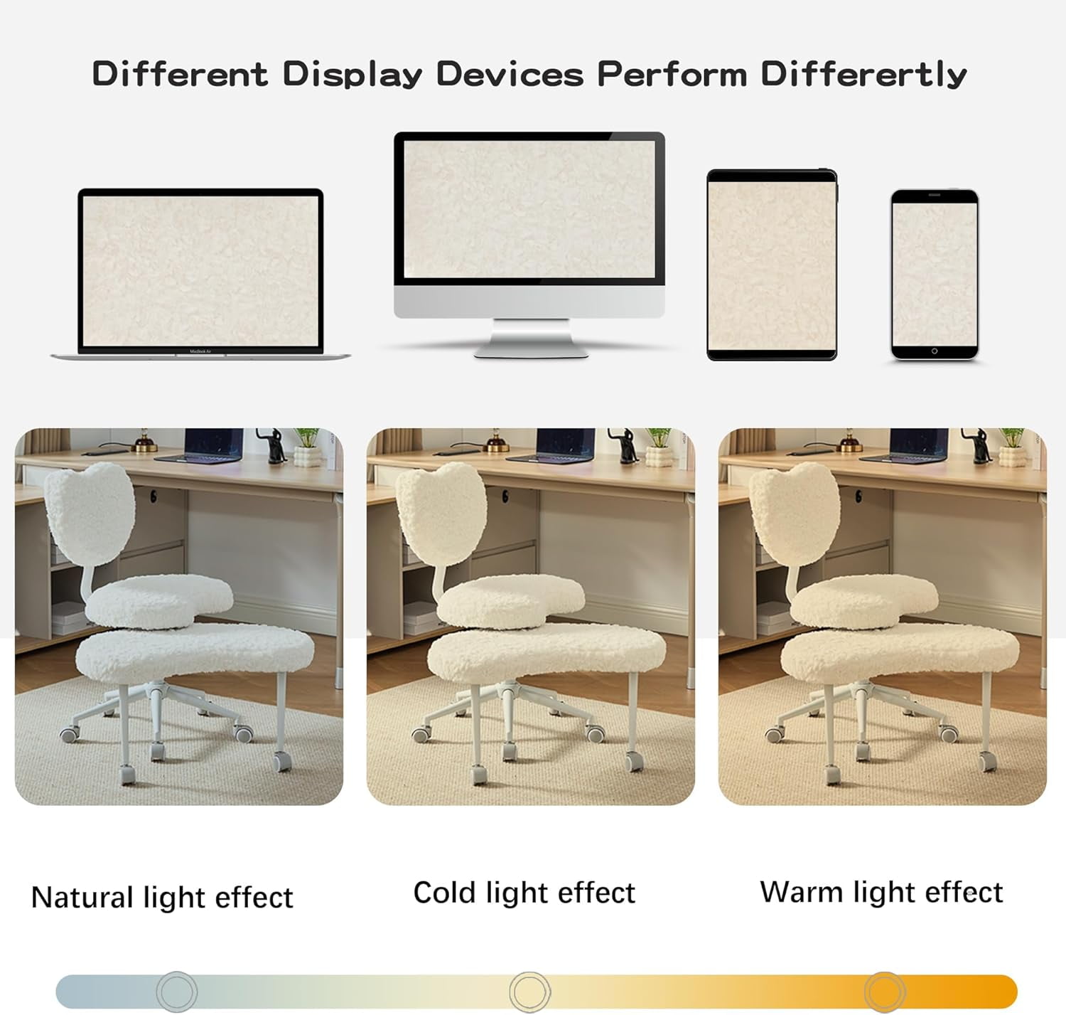 Villeston Cross Legged Office Chair, White Boucle Ergonomic Criss Cross Swivel Desk Chair, Heavy Duty 385 lbs Wide Seat for Meditation& ADHD, Armless