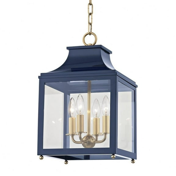 -Four Light Small Pendant in Style-11.5 inches Wide By 18.63 inches High-Aged Brass Finish-Navy Shade Color Bailey Street Home 735-Bel-2941988