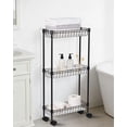 thumbnail image 4 of 3-Tier Rolling Storage Cart, Metal Utility Cart on Wheels, Multi-Functional Adjustable Shelving Unit Basket Rack for Kitchen Office Bedroom Pantry Corner, 15.75x5.91x31.5 in, Black, 4 of 8