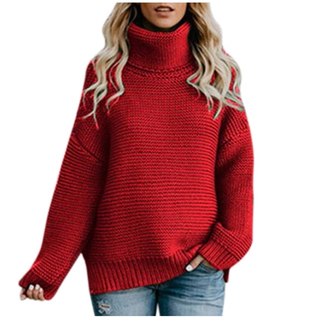 IROINID Chandail à Col Roulé pour Femmes Couleur Unie Ample Mi-Longueur Manches Longues Ligne Épaisse
