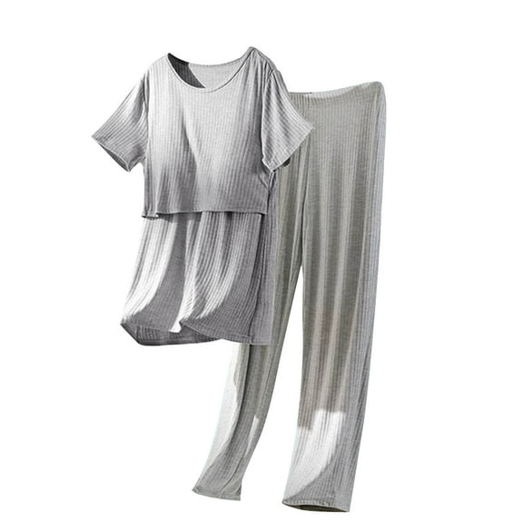 hoksml Plus Size Nursing Pajama Set for Women - Maternity Sleepwear with Built-in Bra and Pants