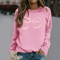 thumbnail image 2 of Fiaer Woman Sweatshirts Trendy Crew Neck Bow Graphic Long Sleeve Pullover Oversized Baggy Fit Casual Solid Comfort Tops Pink XXXL, 2 of 5
