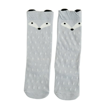 

Frcolor Unisex Baby Girls Boys Socks Knee High Stockings Cartoon Animal Cotton Socks for 4-6 Years Old Kids (Grey Fox)