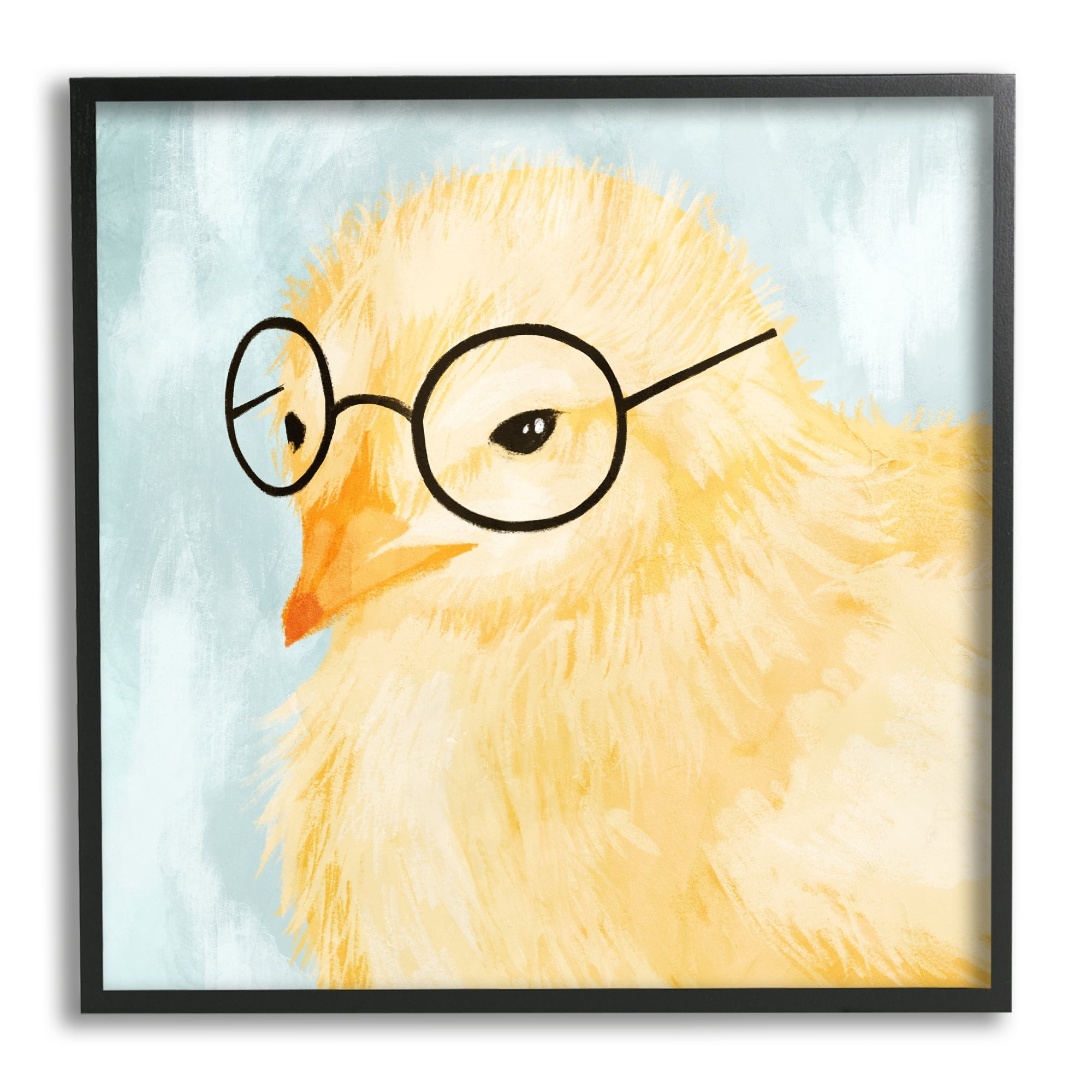 Stupell Industries Easter Chick Yellow Bird Black Glasses Animal Portrait Graphic Art Gray Framed Art Print Wall Art, 12x12, by Daphne Polselli
