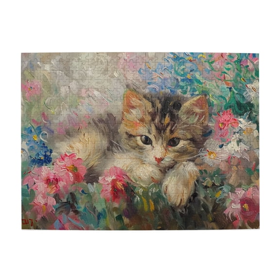 500 PCS Lovely Cats in the Flowers Wooden Puzzle 500 Piece,Great for Relaxation and Display for Puzzle Lovers,Enchanting Cats in the Flowers Vintage Art Puzzle,Creative Activity Hobbies for Adults