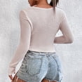 thumbnail image 5 of Tops cortos texturizados sexys para mujer, camisetas de manga larga plisadas ajustadas, ropa informal recortada de salida Adepaton  BST2000128-1, 5 of 5