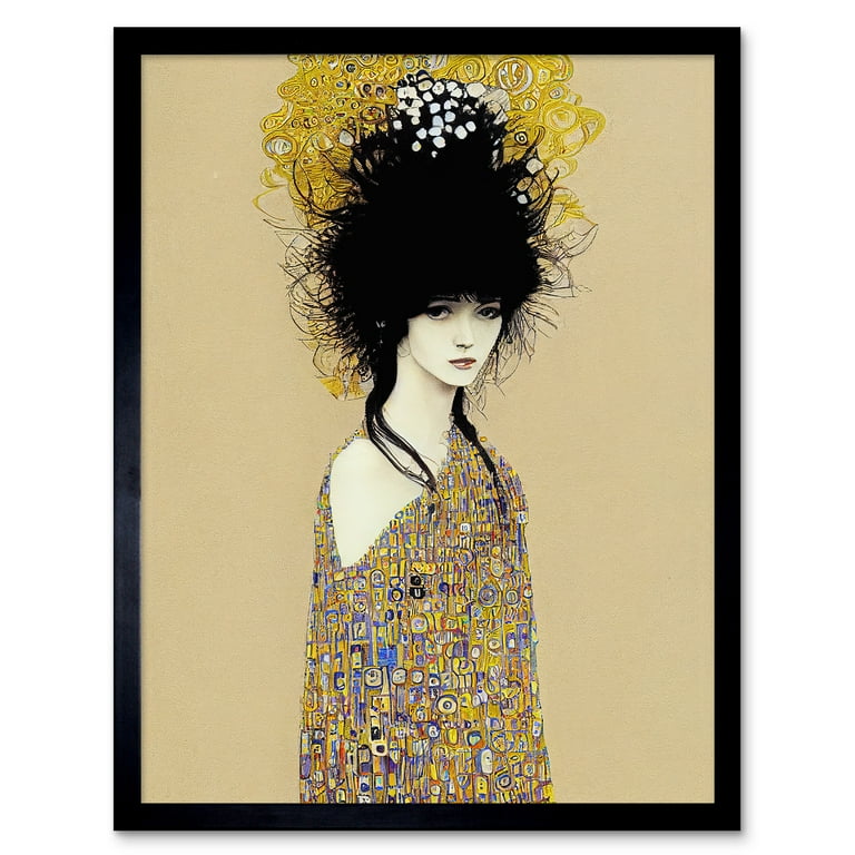 Woman in Klimt Style Dress Gold Black Painting Art Print Framed Poster Wall  Decor 12x16 inch - Walmart.com