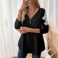 thumbnail image 5 of Contemporary Women's Fashion Plus Size Women's Fashion Loose Long Sleeve Pullover V-Neck Long Loose Lace Solid Color Blouse T-Shirt Tops, 5 of 9