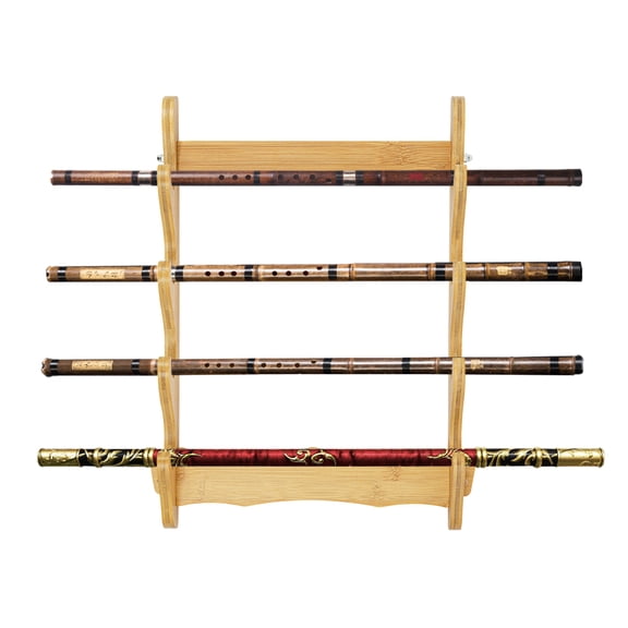 4 Wall Mount Wooden Rack Natural Wood Finish  Storage Shelf Holder