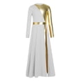 thumbnail image 5 of Hansber Kids Girls Full Length Patchwork Tights Metallic Jumpsuit Dress Praise Dance Outfit Worship Liturgical Dancewear White 16, 5 of 7