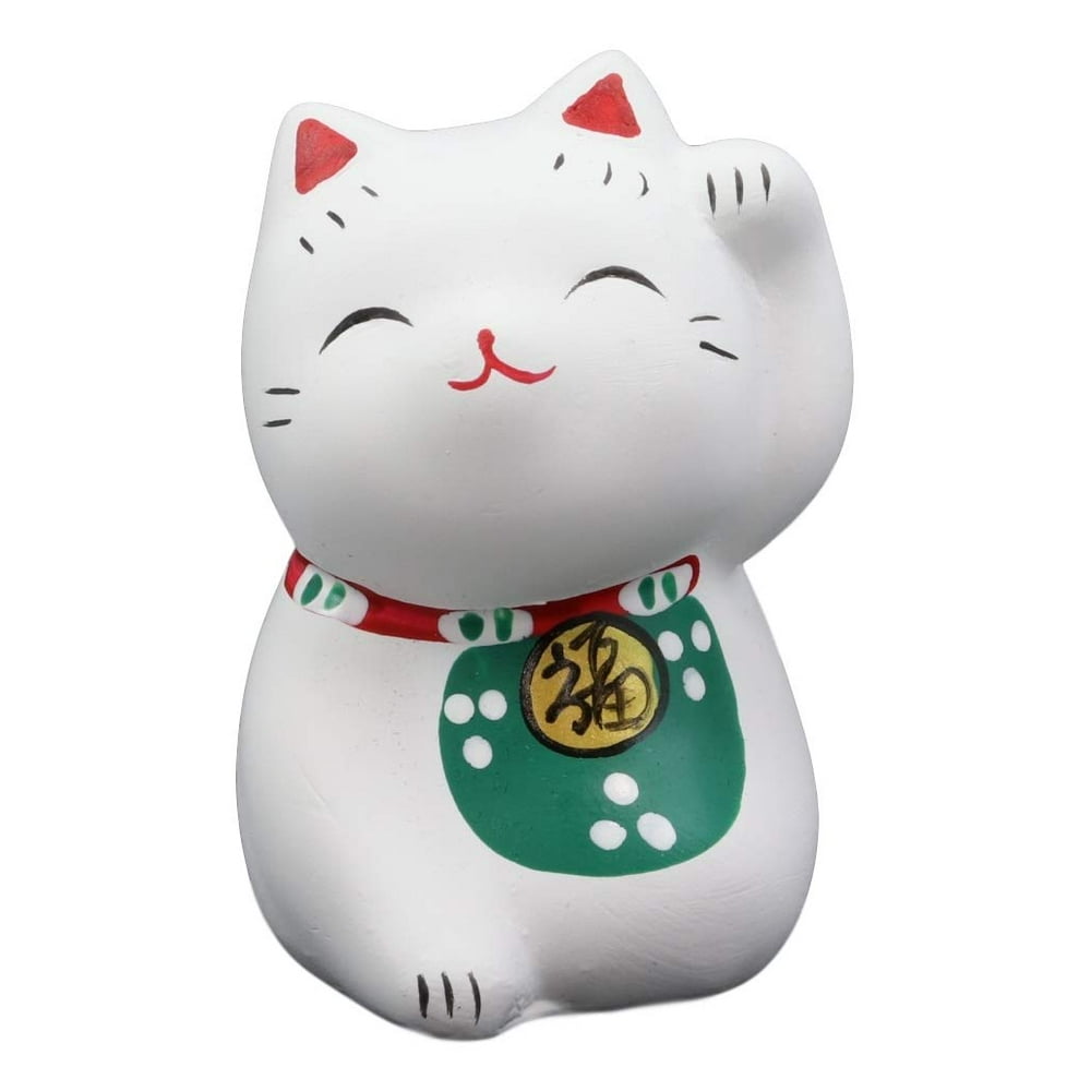 Japanese Lucky Charm Beckoning Cat White Maneki Neko With Baby Bib Mini ...