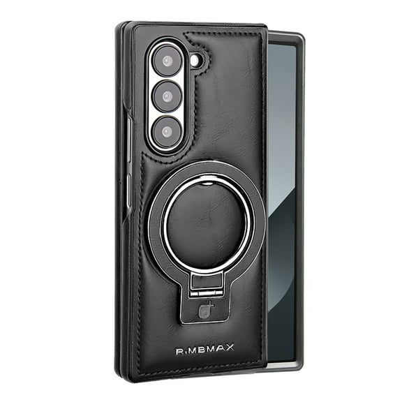 Dteck for Samsung Galaxy Z Fold 7 Case with Invisible Magnetic Ring Stand, Compatible with MagSafe, Soft P Leather Shockproof Front Bumper Phone Cover for Samsung Z Fold7 2025,Black