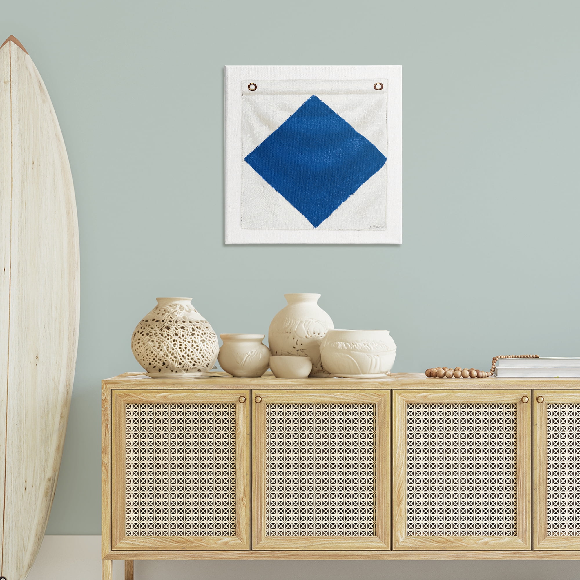Stupell Industries Blue & White Nautical Flag Nautical & Beach Painting Wrapped Canvas Art Print Wall Art, 30 x 30