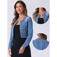 thumbnail image 2 of DARING DIVA Women's Collarless Button Down Long Sleeve Denim Jacket M Light Blue, 2 of 6