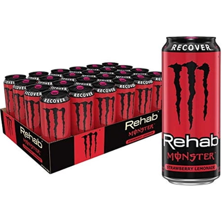 Monster Energy Monster Rehab Strawberry Lemonade + Energy, 15.5 Oz (Pack Of 24)