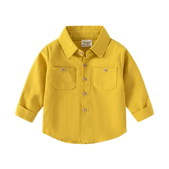Ketyyh-chn99 Unisex Kids Flannel Plaid Shirts Kids Children Toddler Baby Boys Long Sleeve Cotton Patchwork Gentleman Solid Shirt Blouse Tops Outfits Clothes for 2-3 Years,Yellow