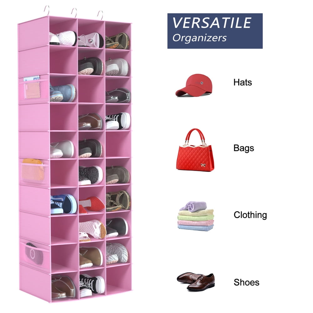 coastal rose Hanging Shoe Organizer for Closet, 30 Sections Hanging Closet Organizers and Storage Shelves Space Saving Shoe Rack Holder