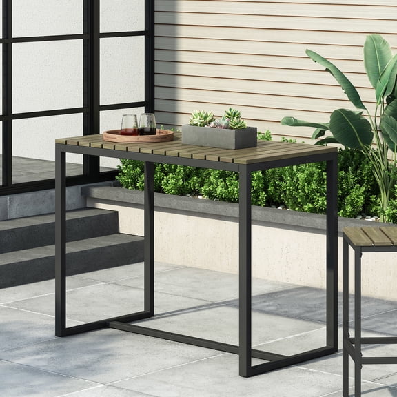 Slat Design Table, Metal Frame - Outdoor Decor Accent