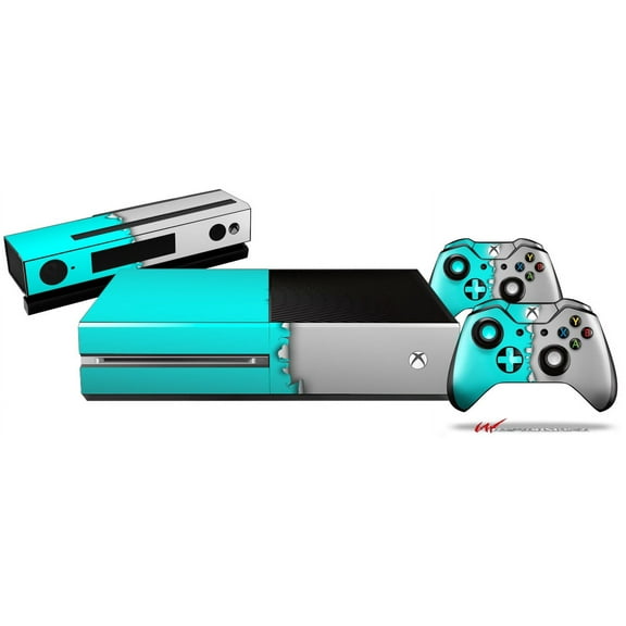 Ripped Colors Neon Teal Gray - Skin Bundle Decal Style Skin fits XBOX One Console Original, Kinect and 2 Controllers (XBOX SYSTEM NOT INCLUDED)