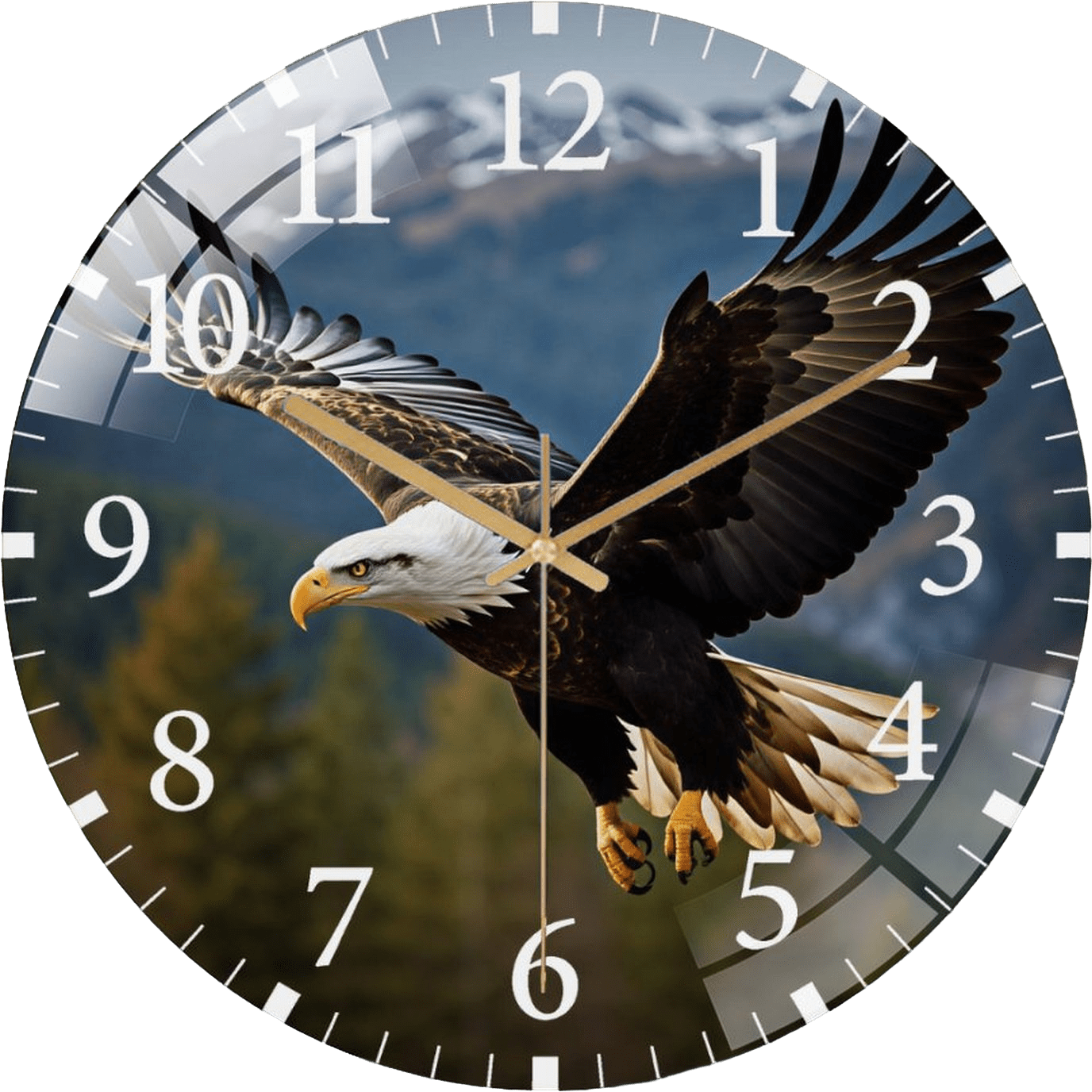 12 Inch Bald Eagle- Soaring Patriotic- Animal Glass Wall Clock for Eagle- Decor Office Room, Living Room