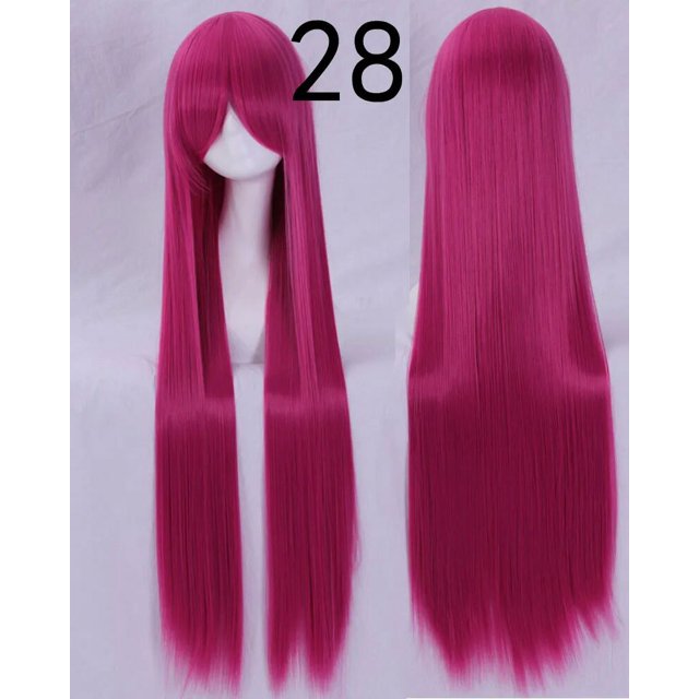 Peluca de Cosplay de pelo sintético largo, pelo blanco y morado, fibra resistente al calor, color negro, liso, para fiesta, lolita, color rosa
