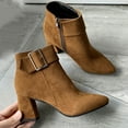 thumbnail image 4 of Miluxas Womens Casual Round Toe Boots Buckle Casual Suede Fashion Block High Heel Ankle High Boots Brown 7.5(38), 4 of 5