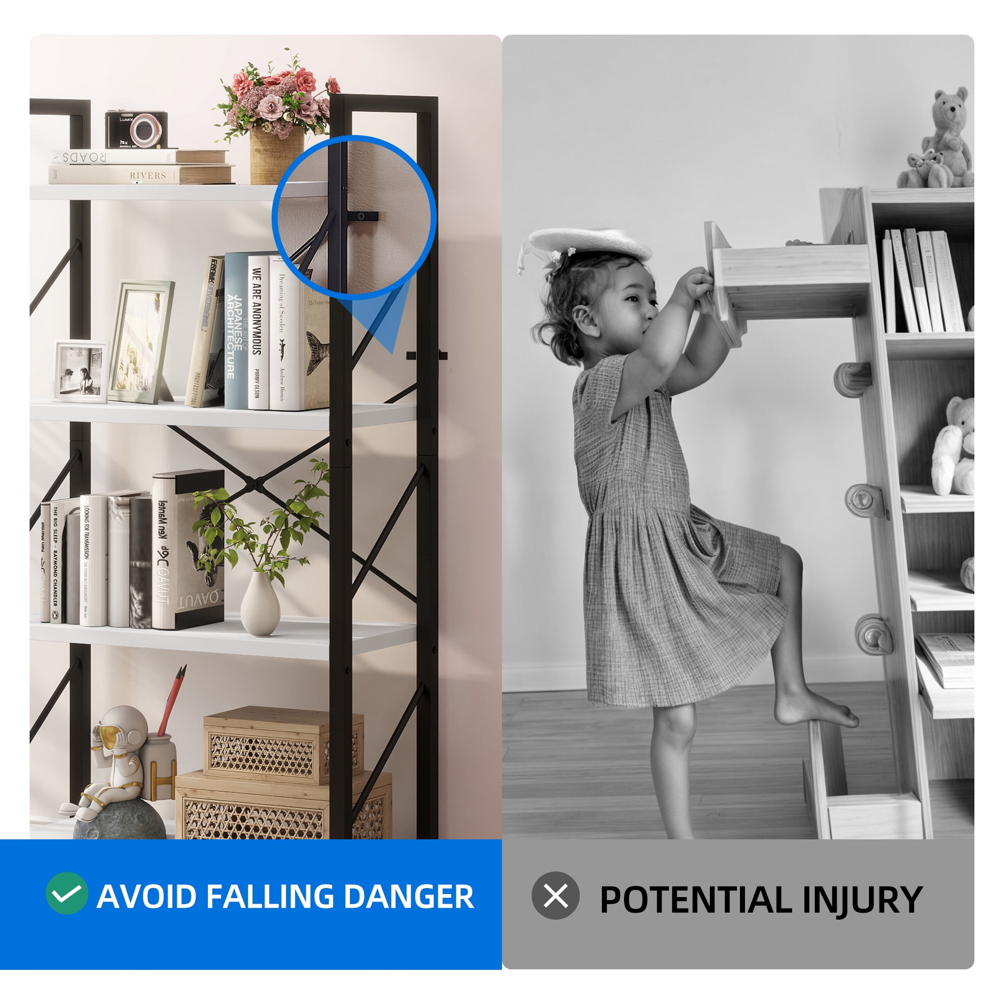 Dextrus 3-Tier Bookshelf, Ladder Bookcase, Industrial Freestanding Book Shelf Modern Open Display Storage Organizer Book Shelves for Bedroom, Living Room and Home Office, Black and White