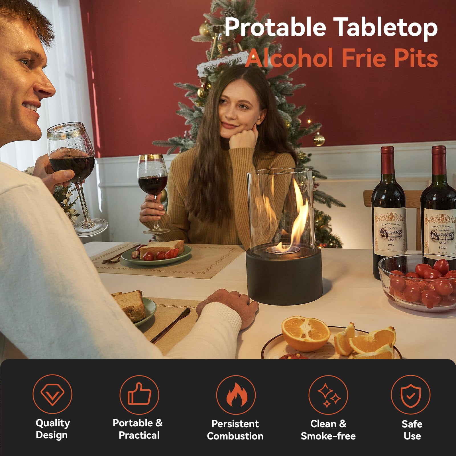 KORALAKIRI Tabletop Fire Pit,Portable Fire Pit Tabletop for Indoor & Outdoor,Table Top Fire Place with White Stone & Wind Proof Glass