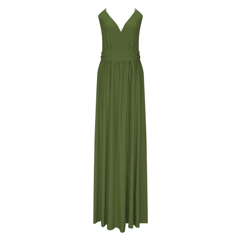 Under $20 Womens Summer Dresses Plus Size, Women's Solid Color Camisole  Waist Cinching Waistline Pleated Hanging Long Dress(Olive Green,S) -  Walmart.com