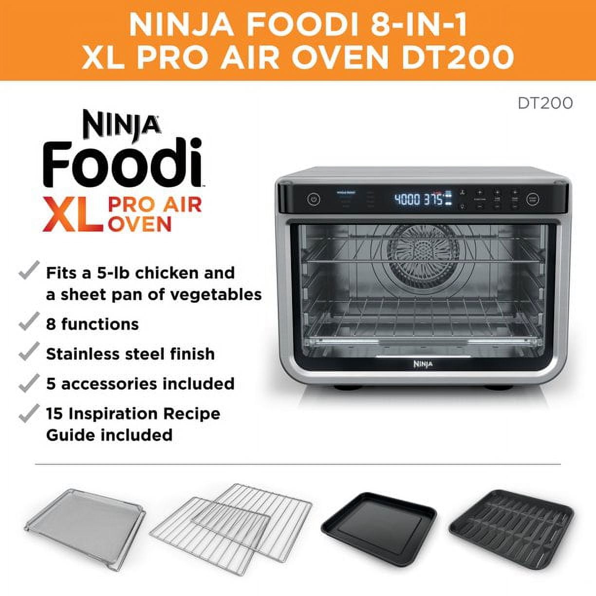Ninja DT202BK Foodi 8-In-1 XL Pro Air Fry Oven, Large Countertop Convection  Oven