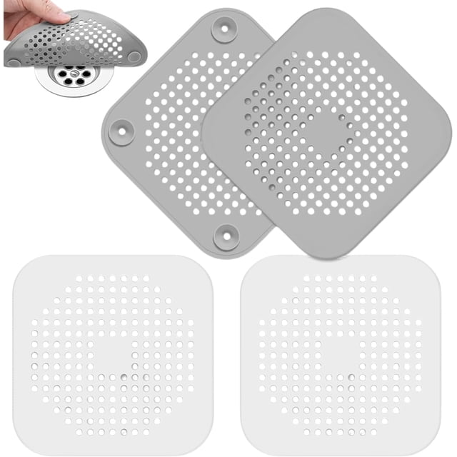 4 Piezas Tapa de Coladera para Regadera, Tapones con Ventosa para el Desagüe de la Ducha, Rejilla para Coladera, para Bañera Cocina Baño Balcón Lavadero Lavabos Patio, Gris y Blanco