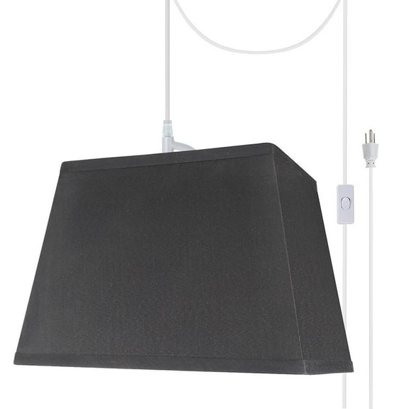 Aspen Creative 76121-21 One-Light Plug-In Swag Pendant Light Conversion Kit with Transitional Hardback Rectangle Fabric Lamp Shade, Black, 14-1/2" width
