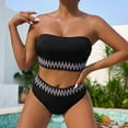 thumbnail image 2 of UTSJKR Two Piece Bathing Suit Women Color Block Aztec Strapless Bandeau Bikini Set Summer Mid Waisted Tummy Control Swimwear Black M, 2 of 9