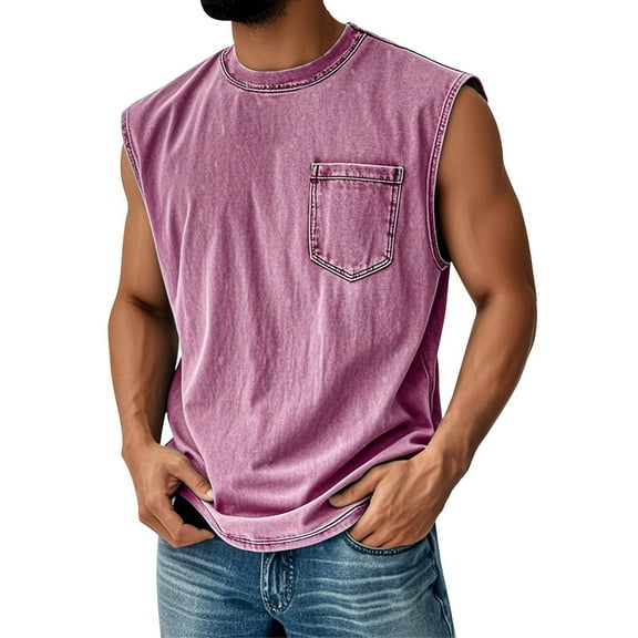 ADSSDQ Mens Cotton Sleeveless Tank Tops Cut Off Muscle Gym Workout T Shirts Running Beach Loose Fit Tees Summer Clothes Pink 2XL