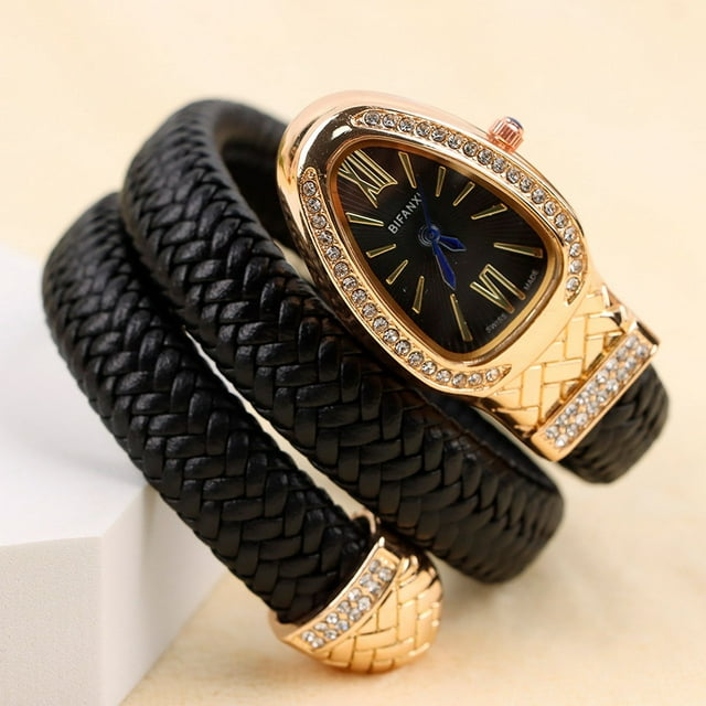 Reloj de serpiente de moda, creativo y distintivo, reloj de cuarzo para mujer, pulsera con correa de cuero con incrustaciones de diamantes