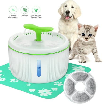 Upgrade Electric Pet Fountain, Automatic Cat Dog Drinking Fountain 2L Drinking Bowl Water Dispenser w/ Free Carbon Filter & Silicone Mat, Ultra Quiet Circulating Healthy Hygienic- Cats Dogs Bird