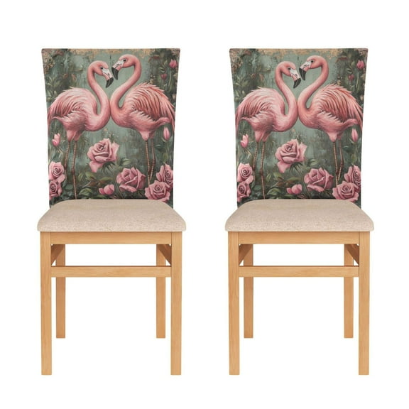 WOBOGO Ragged Pink Flamingo Dining Room Chair Covers 2 Pieces Super Fit Elastic Fiber Removable Washable Protective Cover