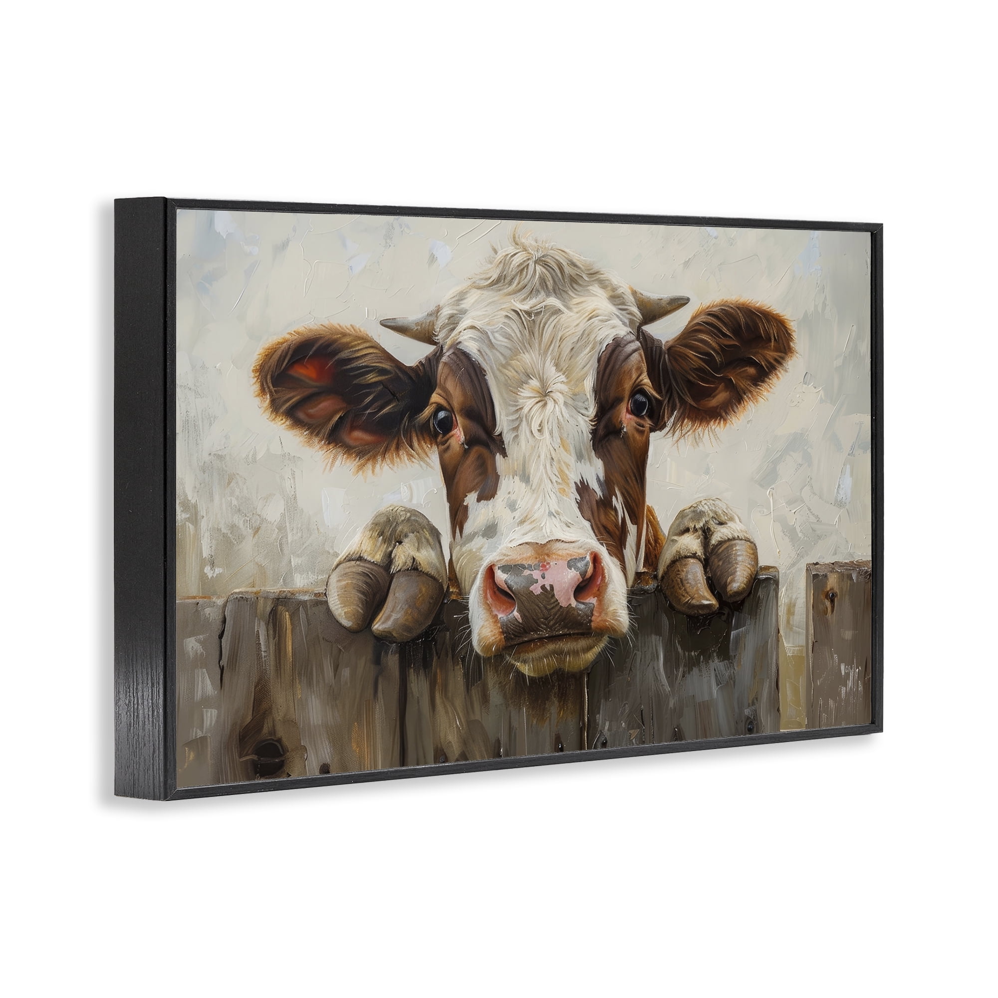 Stupell Industries Cow On Fence Animals & Insects Painting Black Framed Art Print Wall Art, 24 x 16