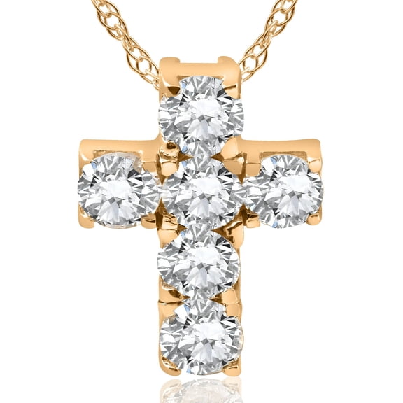 Pompeii 1ct Diamond Cross Pendant 14K Yellow Gold 1/2" Tall (G,I2)