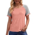 thumbnail image 6 of Womens Tops Short Sleeve Shirts Round Neck Loose Casual Tshirts Color Block Summer Tees Pink XL, 6 of 6