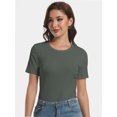 thumbnail image 2 of Women's Crew Neck Ribbed Fitted Shirt Basic Short Sleeves Summer T Shirt Tops, 2 of 7
