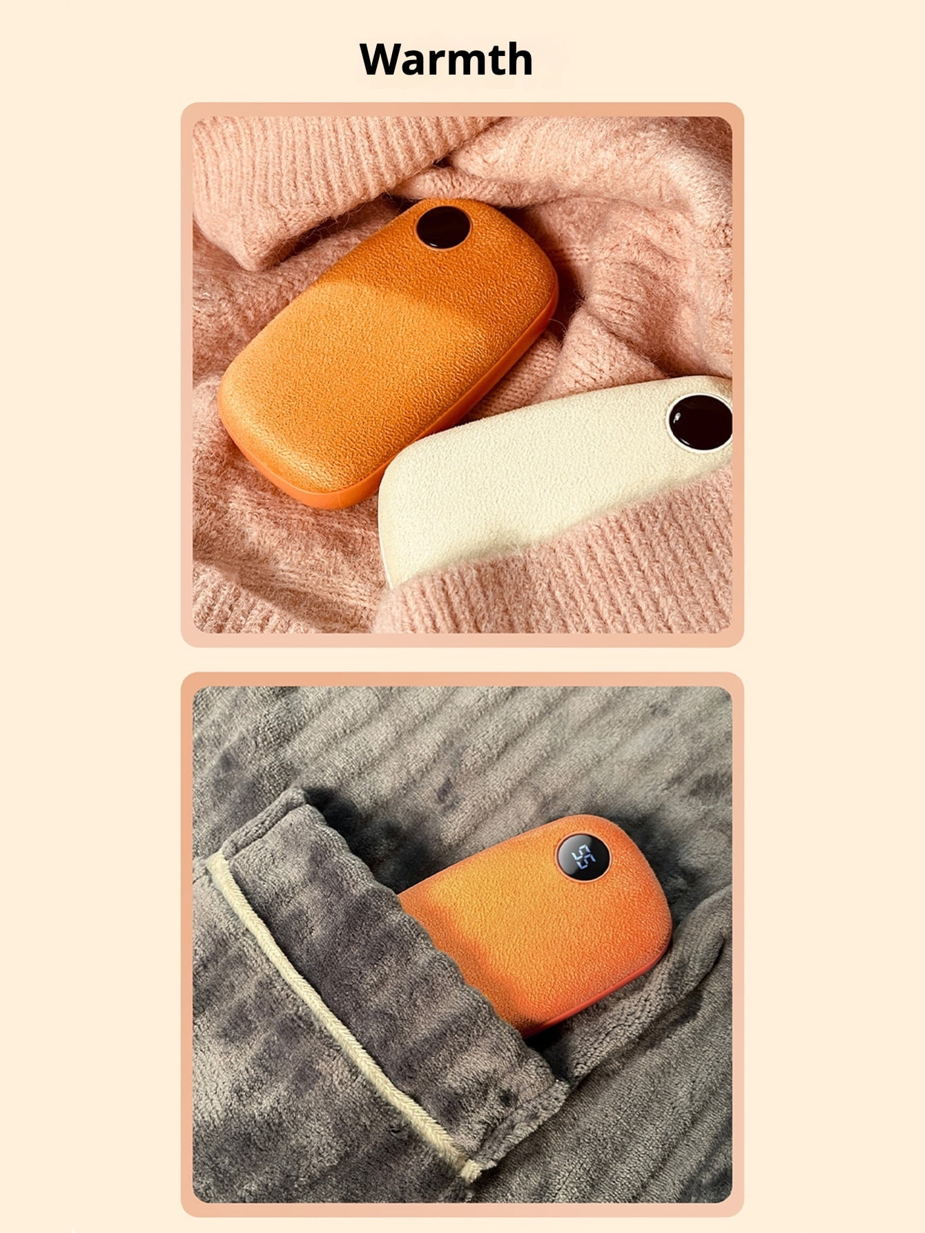 1PC Portable Hand Warmer with LED Display, Fast Heating USB Rechargeable Plush Handwarmer, Long-Lasting Battery, Compact Design for Outdoor Adventures, Ideal Christmas Gift