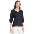 thumbnail image 1 of INSPIRE CHIC Women's Half Sleeve Plaid Button Cuff Puff Sleeve V Neck Blouse, 1 of 5